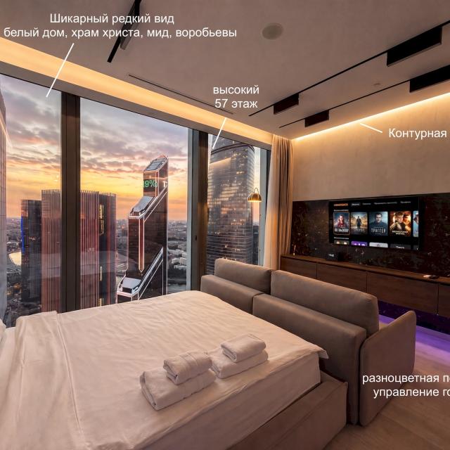 Апартаменты Москва Сити AV Select 57 этаж с красивым видом, подсветкой и колонкой