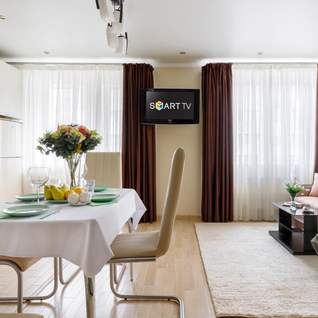 Apartment with a large kitchen-living room